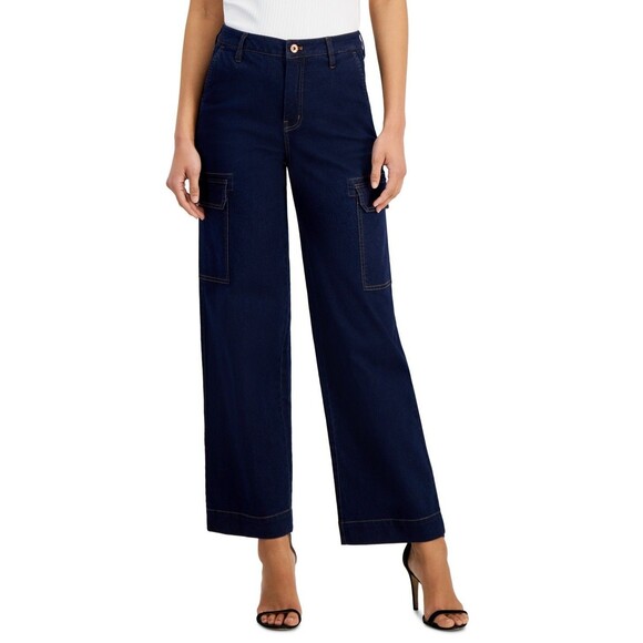 Anne Klein Denim - Anne Klein Women's Cargo Wide Leg High-Rise Trouser Jeans, Metropolitan Wash, 10